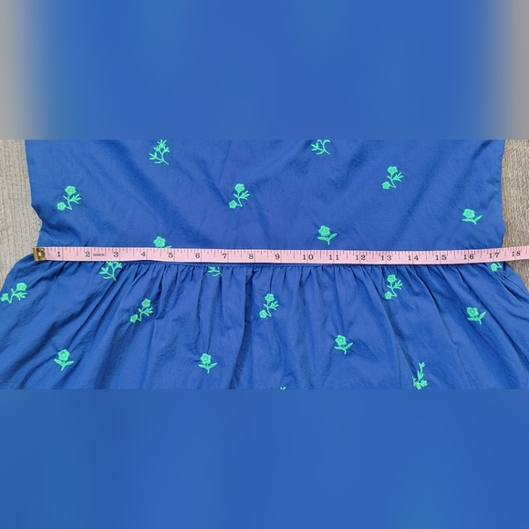 Hatley Maddie Popover Dress Women's S Blue w/Green Embroidered Floral 100% Cotto - Picture 13 of 16